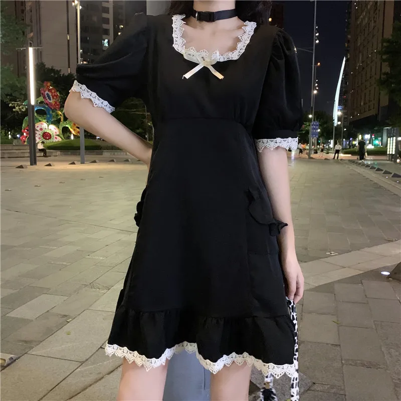 Lolita Đầm Ngọt Dễ Thương Kawaii Bé Gái Hầu Gái Vintage Xù Đầm Nữ Victoria Gothic Phong Cách Khoa Học Viễn Tưởng Tay Phồng Phối Ren Lolita Áo