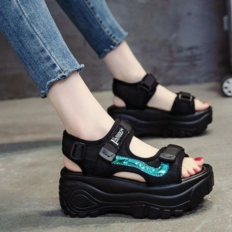 

2021women's Sandals Wedge Heel Elastic Cloth Cover Foot Ladies Sandals Thick-soled Fashion Trifle Elevation Casual Women's Shoes