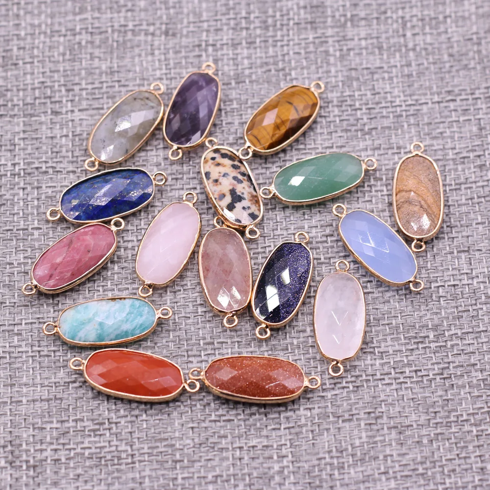 Natural Stone Connector Exquisite Section Oval Semi-precious Pendant For Jewelry Making DIY Necklace Bracelet Accessory