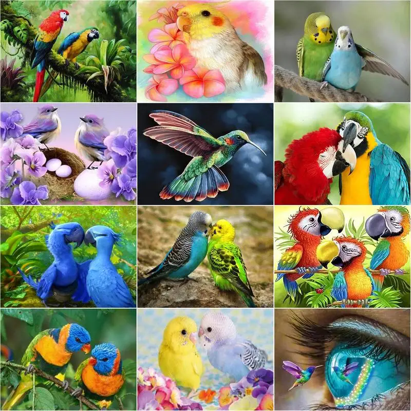 RUOPOTY Diamond Art Painting Kits Animal DIY Diamond Embroidery Cross Stitch Parrot Bird Rhinestones Mosaic Decor For Home