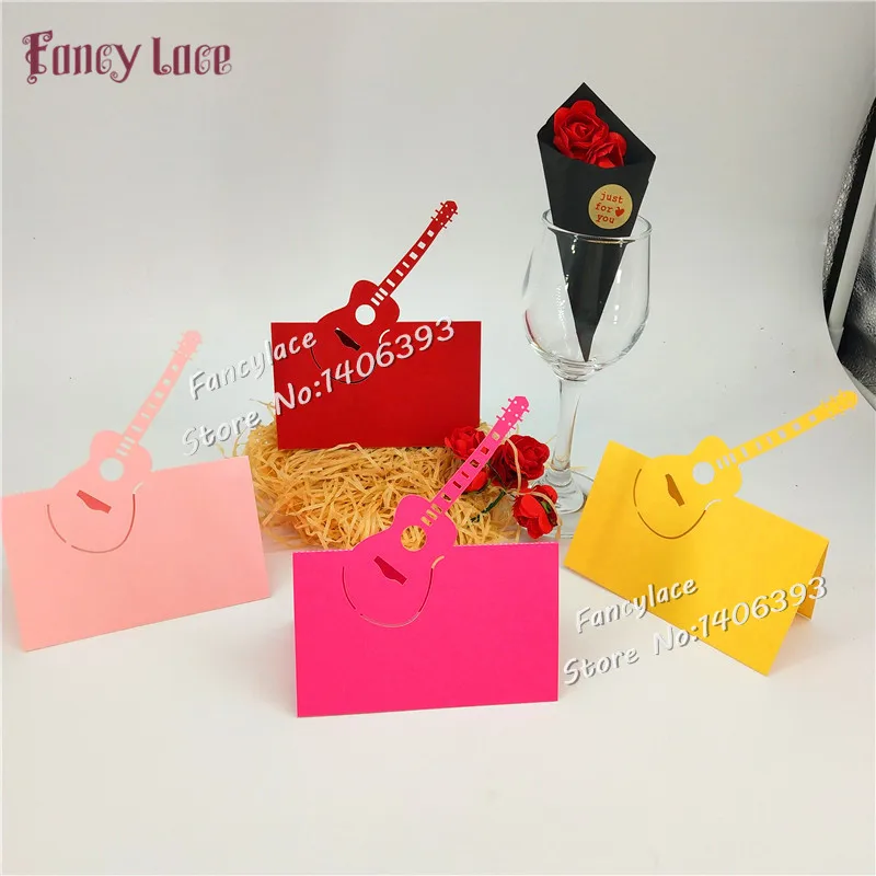 50pcs Laser Cut Guitar design Wedding  Ceremony Party Place Name Seat Cards pearlscent Paper  Wedding Table Invitation Cards