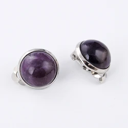 No Hole Women Jewelry Female Geometric Ears Clip Round Natural Stone Lapis Earrings Simple Ear Cuff Earrings Without Piercing