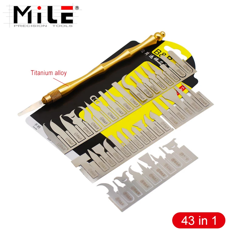 MILE 43in1 CPU NAND Removal Graver Blade Glue Cleaning Pry Knife Phone Repair Tool For iPhone Motherboard Repair A9 A10 A11