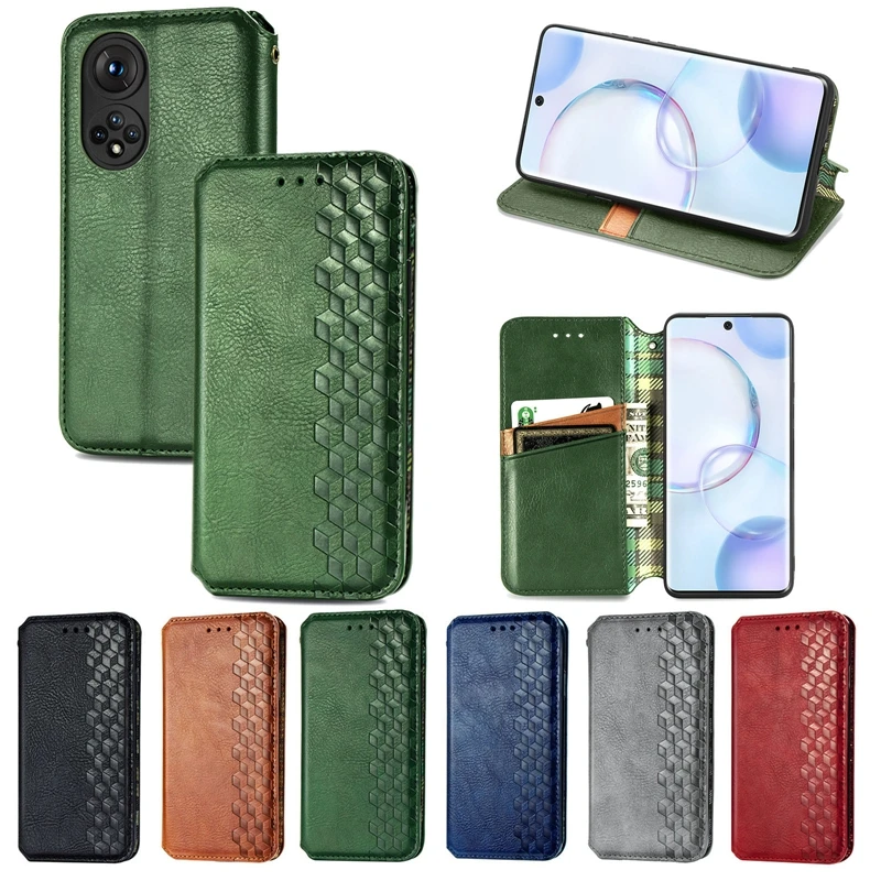 10Pcs PU Leather Wallet Flip Phone Cover TPU Lattice Case for Huawei Nova7 Nona7se Nova7Pro Nova8 Nova8se Nova8Pro Honor 50 V40