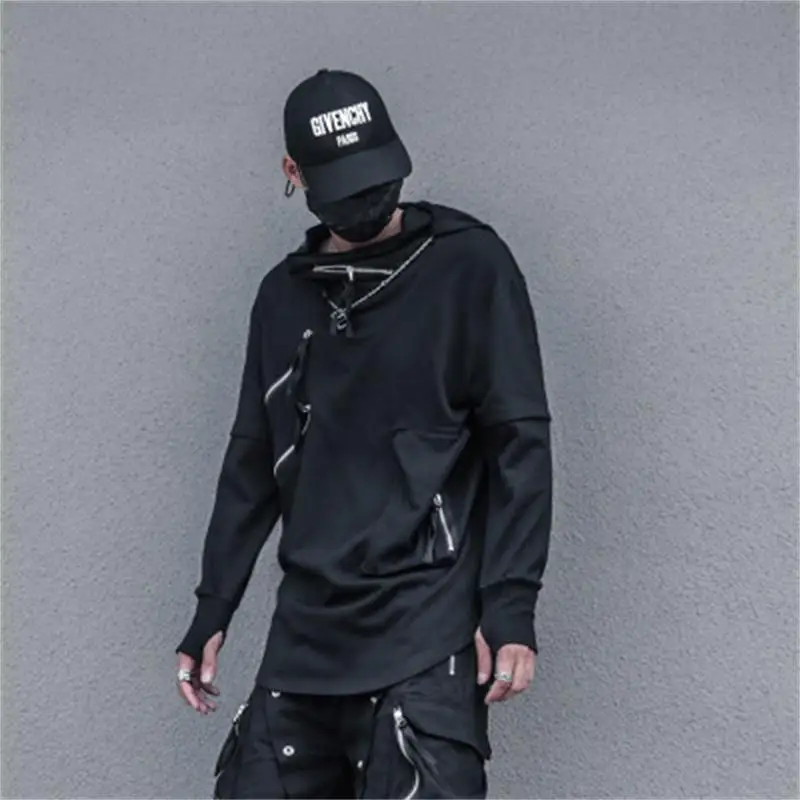 Men's Long Sleeve Hoodie Spring And Autumn New Zipper Three-Dimensional Pocket Decoration Leisure Loose Large Size Hoodie