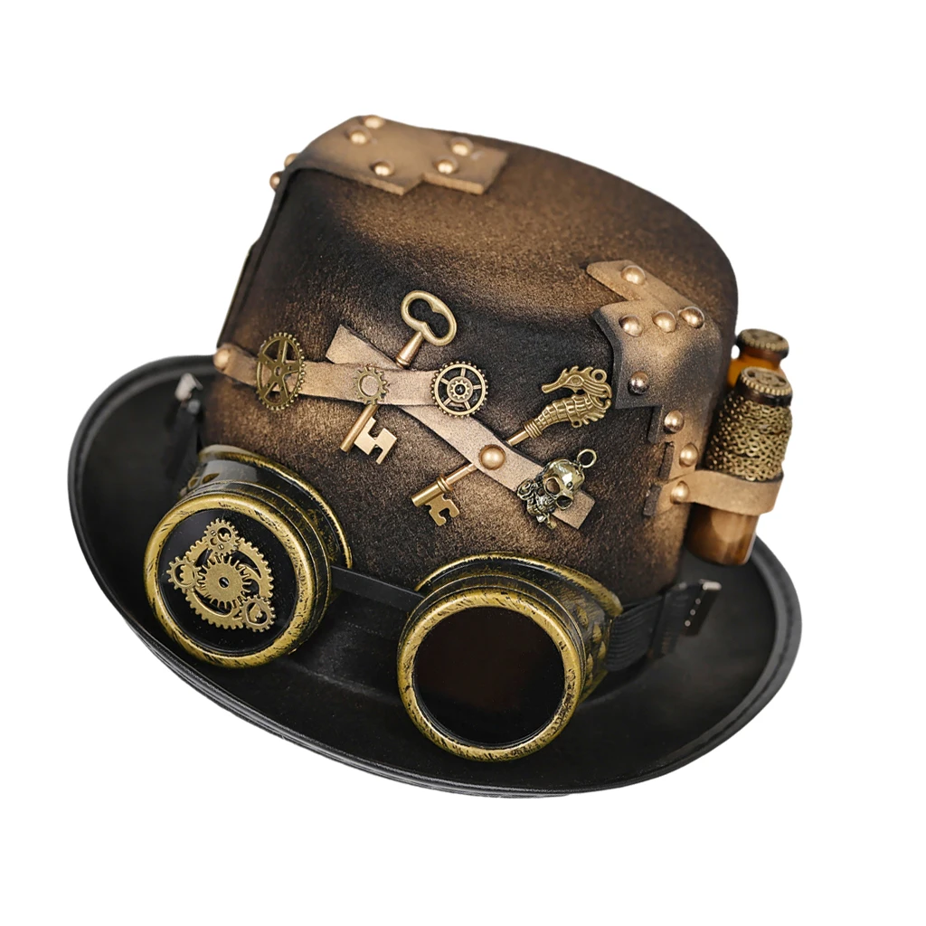 Vintage Steampunk Gear Glasses Floral Black Top Hat Punk Style Fedora Gothic Headwear Gothic Lolita Cosplay Hat Party Decoration