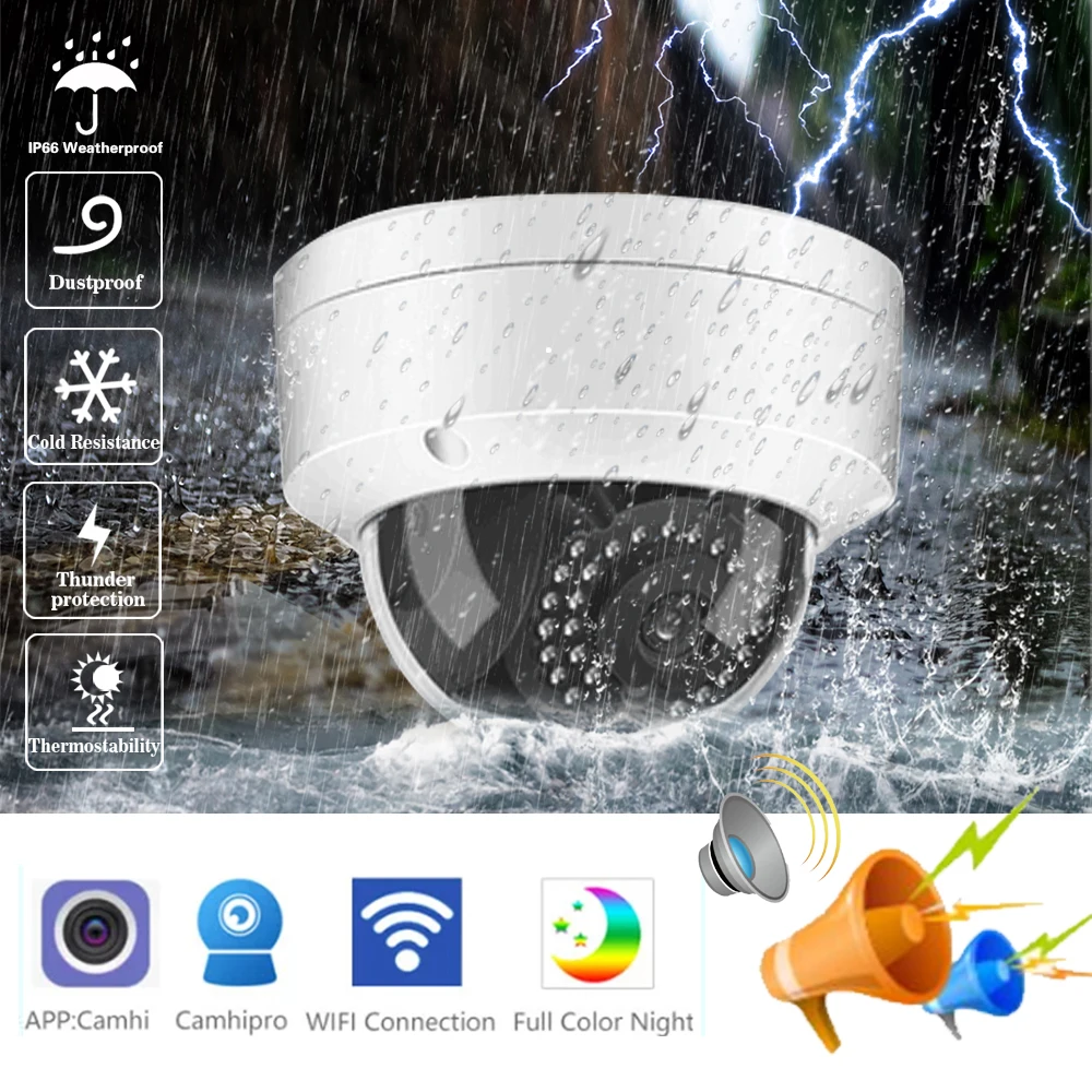 Wifi IP67 Vandalproof 5MP 3MP 2MP H.265 Surveillance IP Camera Two Way Audio Microphone Dome Indoor Security Camera Email Push