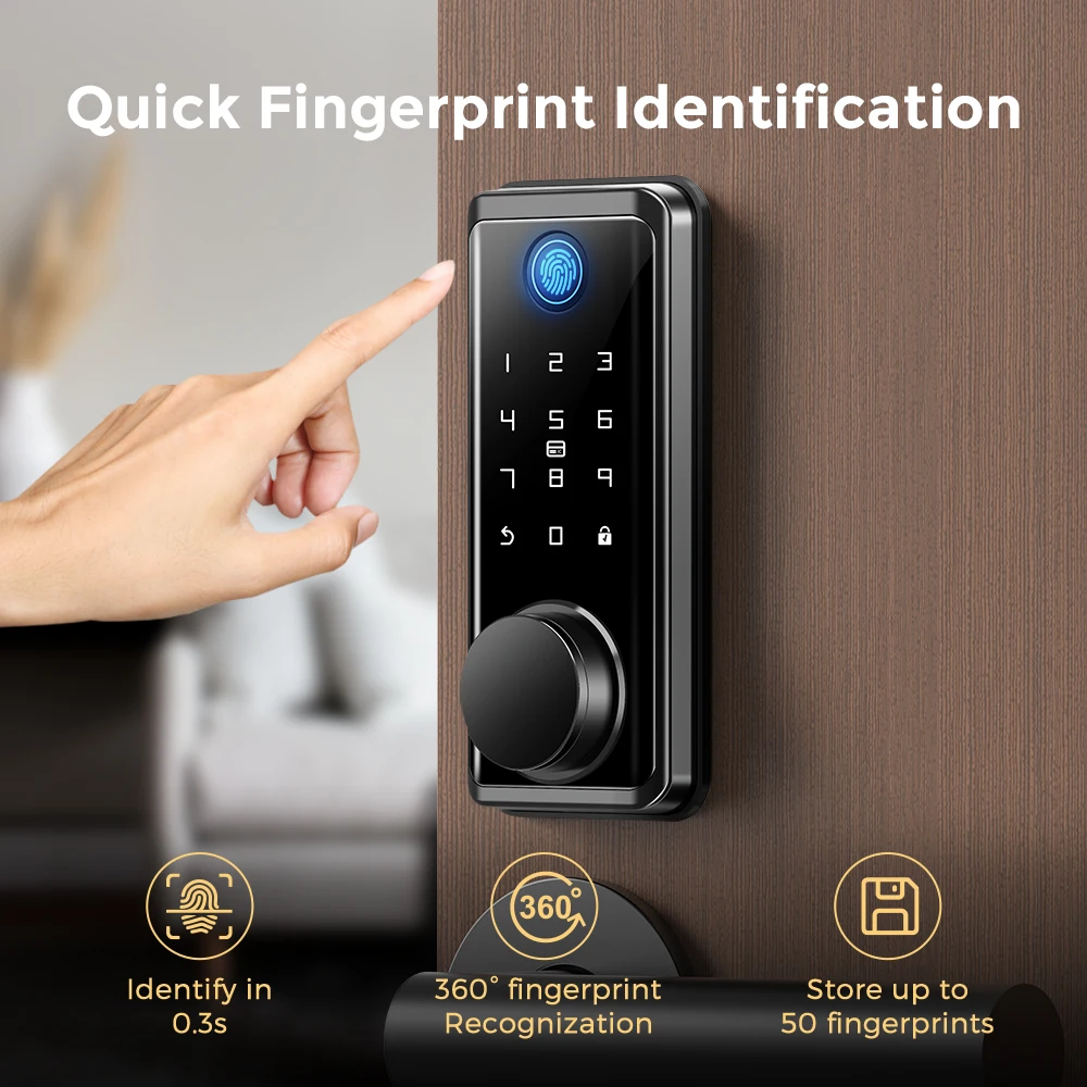 Bluetooth Fingerprint Electronic Smart Door Lock Password Tuya Mobile APP Control Unlock Support Wifi Gateway iOS/Android