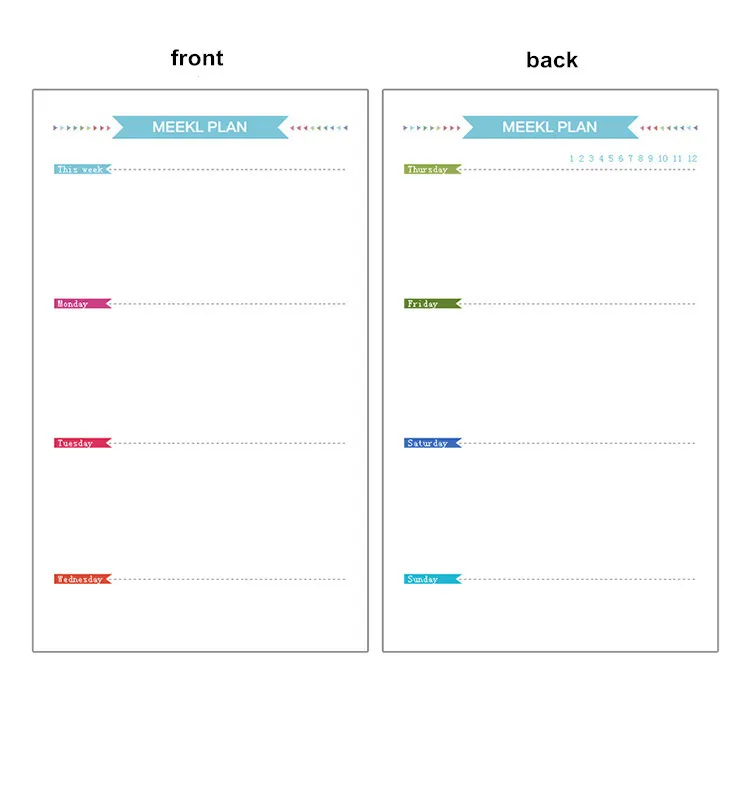 A5 A6 Refill Loose-leaf Binder Inside Page To Do/Weekly/Monthly/Grid Agenda School Stationery