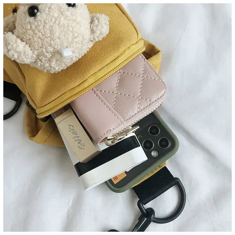 Women Waist Pack Canvas Waist Bag Chest Crossbody Bag Zipper Crossbody Teddy Bear For Camping Hiking Lady Femme Sacos De Ombro