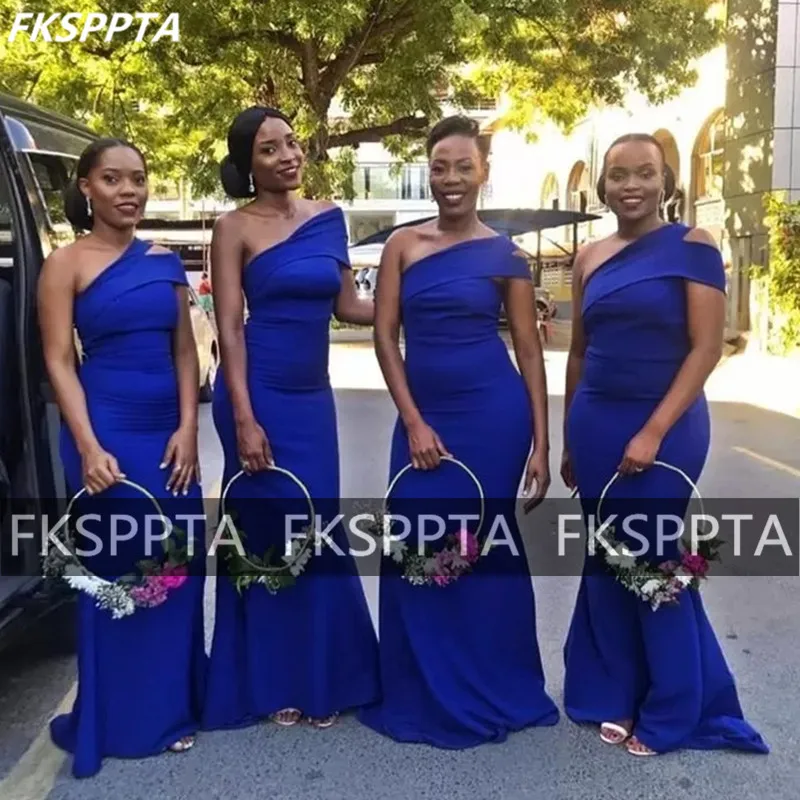 New Arrival Royal Blue Long Bridesmaid Dresses Off The Shoulder Floor Length Simple Mermaid Wedding Party Gowns For Black Women