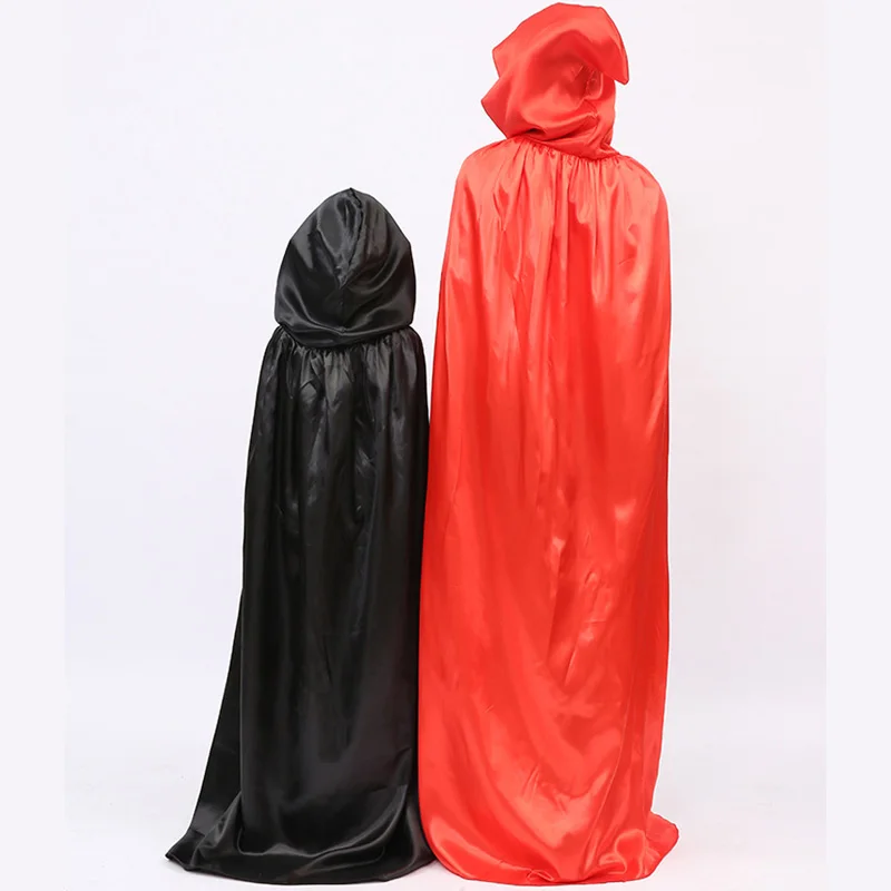 Fantasia infantil de vampiros, de cetim, para festa de halloween, bruxa, com capuz, capa com manto assustador, de bruxa, diabo, traje de personagem para mulheres, 150cm