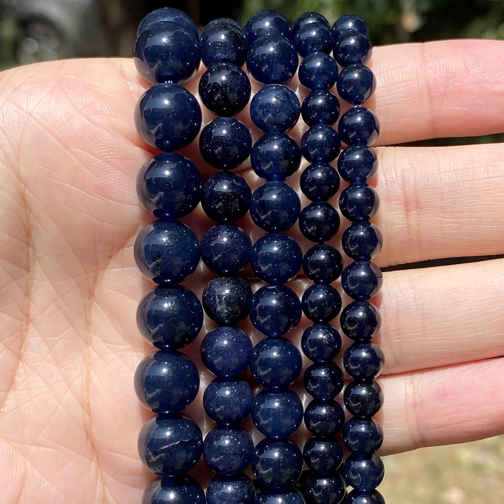 Natural Dark Blue Tourmaline Angel Stone Round Loose Spacer Beads For Jewelry Making DIY Bracelet Handmade 4/6/8/10/12mm