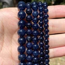 Natural Dark Blue Tourmaline Angel Stone Round Loose Spacer Beads For Jewelry Making DIY Bracelet Handmade 4/6/8/10/12mm