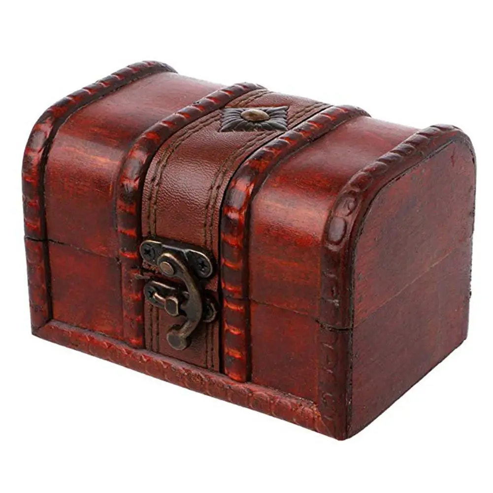 HOT SALES！！！Hot Wooden Vintage Treasure Chest Wood jewelry Storage Box Case Organiser Ring