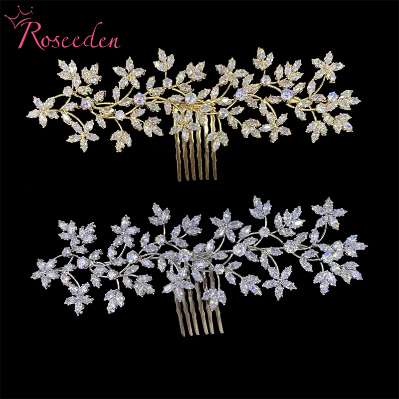 2 Colors Sparkling Full Zircon Wedding Hair Combs Bridal CZ Headpiece Hair Accessories Jewelry RE4232