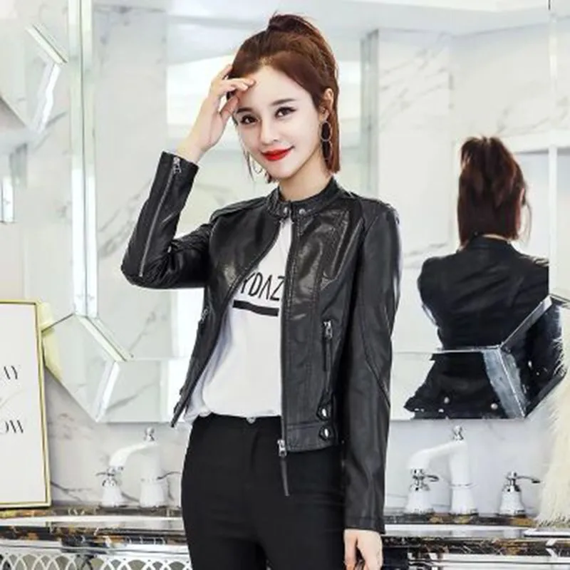 2020 New Autumn Women Pu Leather Jacket Woman Zipper Short Coat Female Black Punk Bomber Faux Leather Outwear spring  Blazer 3XL