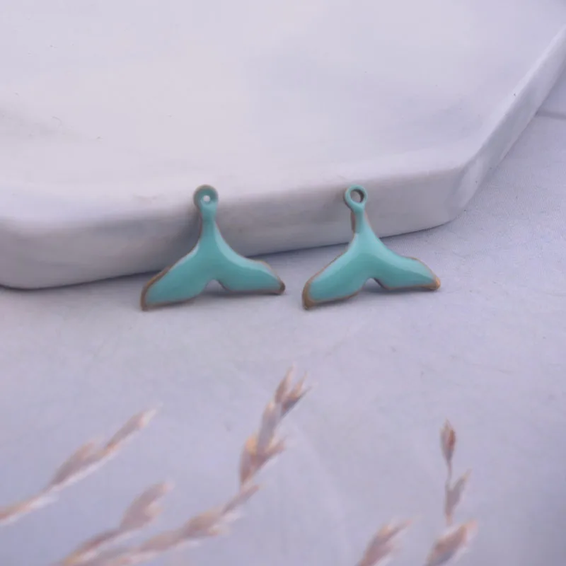 30pcs 9*12mm Both Faced Enamel Fish Tail Charms Copper Enamel  Pendant Diy Jewelry Making