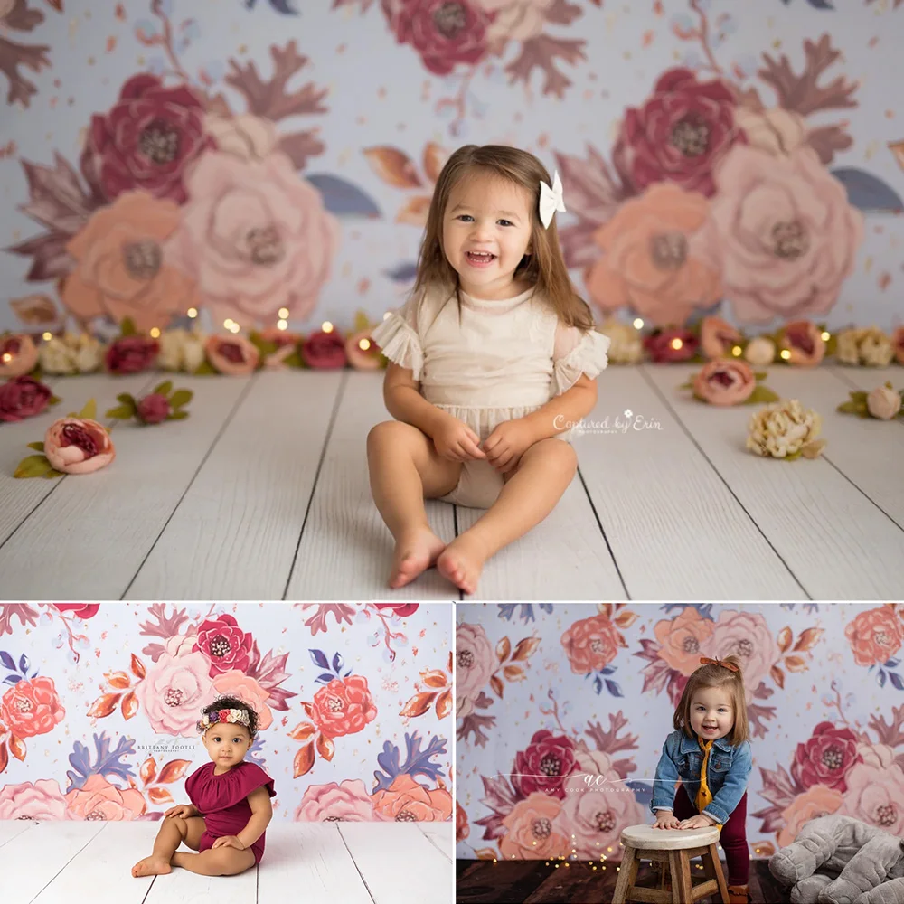 Watercolor Flowers Children Portrait Photography Backdrop Autumn Fairy Tale Floral Newborn Birthday Background for Photo Studio