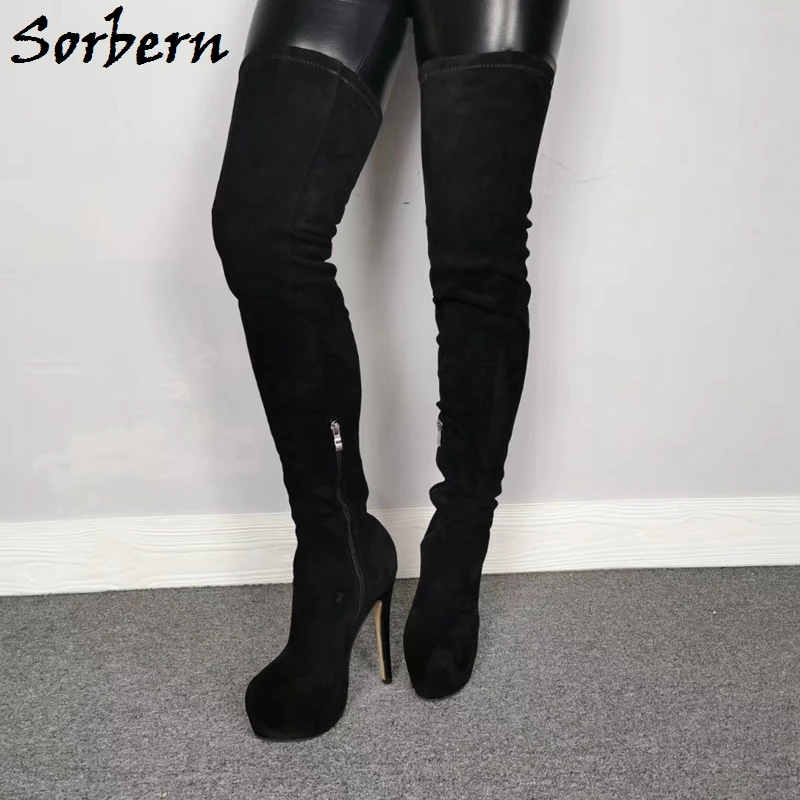 Sorbern مخصص الساقين الضيقة أحذية للنساء منتصف الفخذ أحذية طويلة عالية للرجال كروسدرسر أحذية منصة عالية الكعب واسعة الفخذ #5