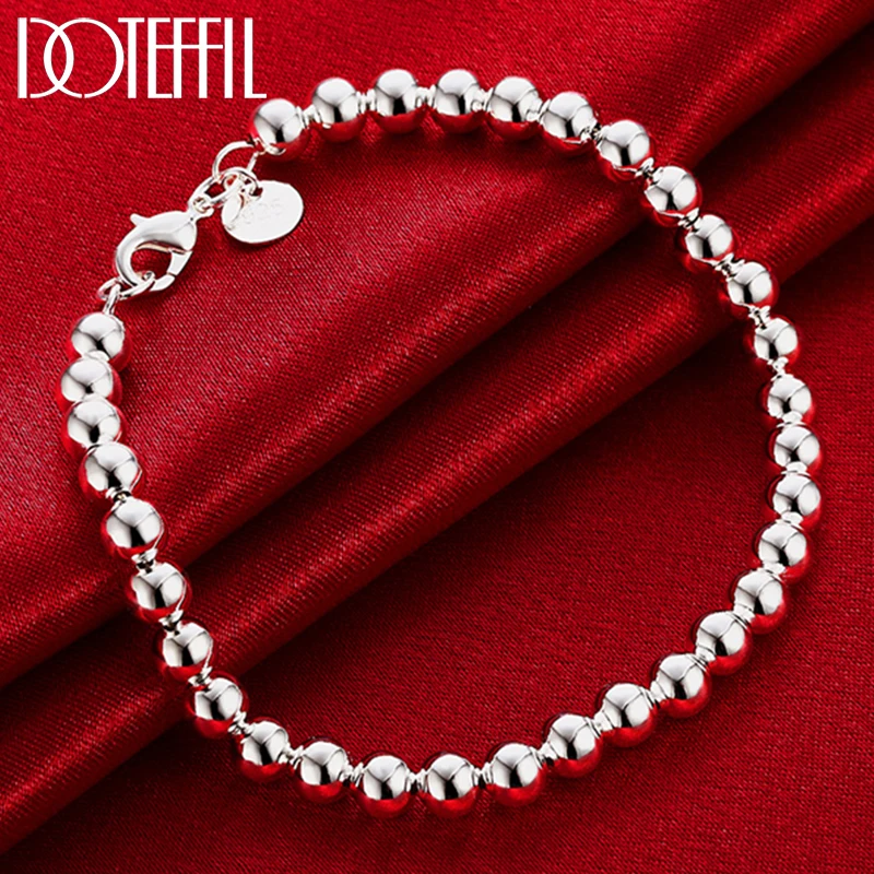 DOTEFFIL 925 Sterling Silver 6mm Hollow Ball Bead Chain Bransoletka dla kobiet Biżuteria ślubna zaręczynowa