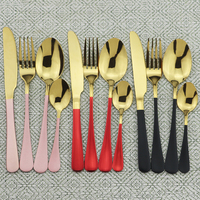 Gold Dinnerware Set Stainless Steel Cutlery Set Black Fork Knife Tea Spoon Dinner Set Colorful Silverware Kitchen Tableware Set