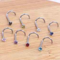 Stainless Stee Colorful Stainless Steel Rhinestone Curved Nose Studs Rings Bars Piercing
