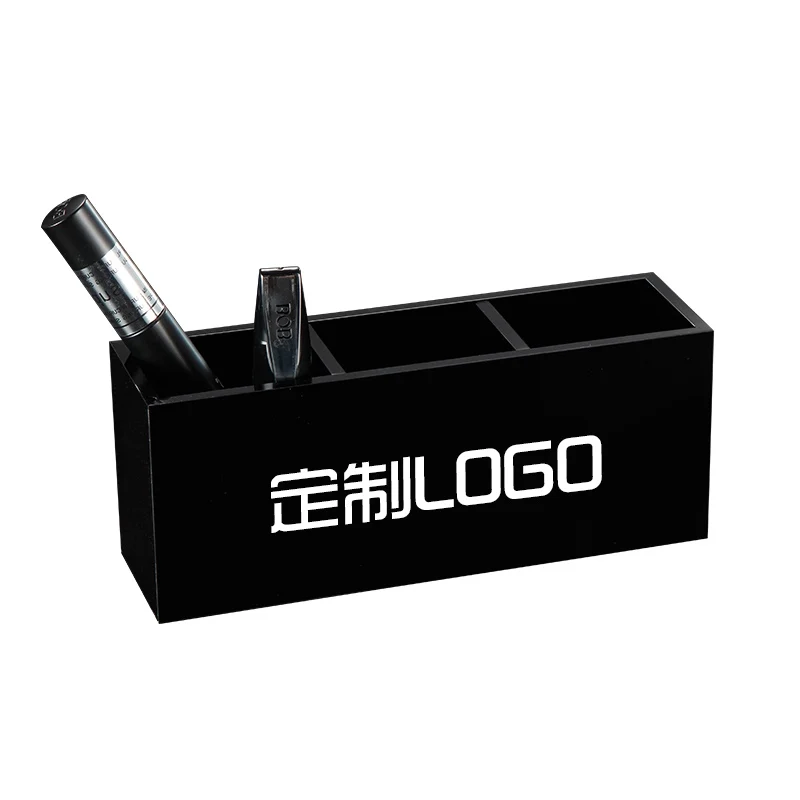 Customized Logo Black Acrylic Cosmetic Brushes Storage Box Desktop Lipstick Organizers Jewelry Display Tray