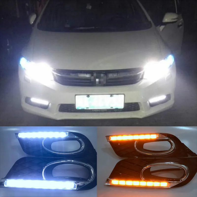 Turning Signal style relay Car LED DRL Daytime Running Lights Accessories with Fog Lamp hole For Honda Civic 2011-2013