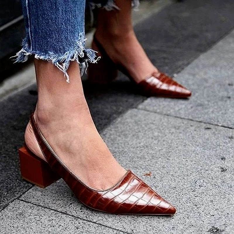 Damskie szpiczaste palce pompy Mid masywne obcasy Slingback sandały buty letnie nowe zabytkowe kobieta Lady sandały damskie klapki