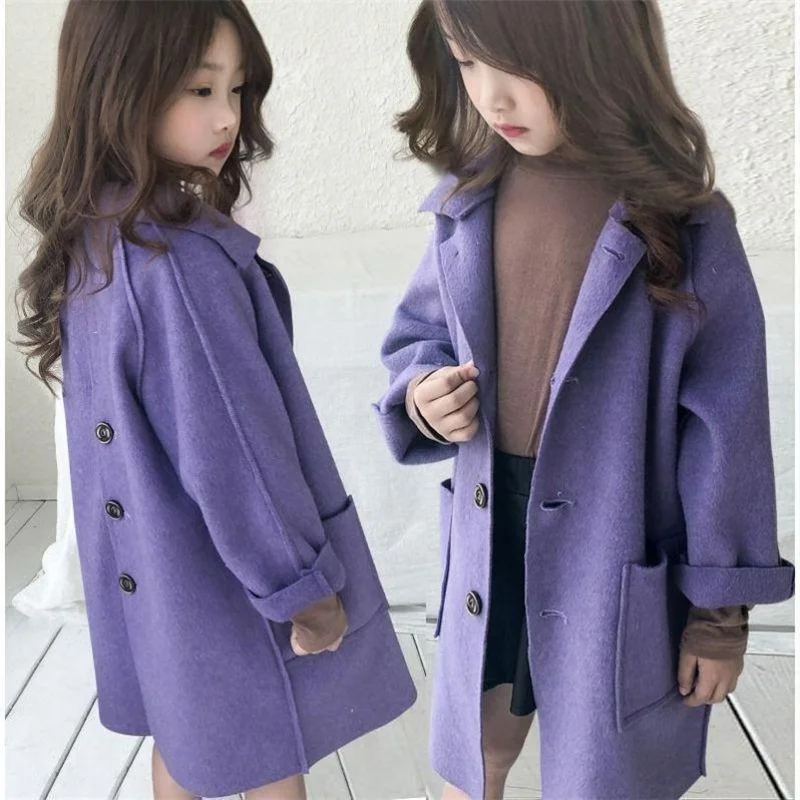 Girls Baby's Woolen Coat Jacket Outwear 2021 Solid Grey Thicken Autumn Winter Hooded Keep Warm Button Children's Clothing