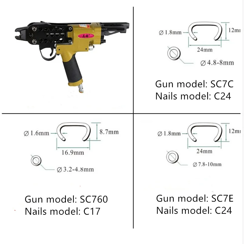 Free shipping High Quality SC760 Pneumatic C Shape Ring Plier Tool Air C-type Nailer Machine Cage Nail Gun Stapler