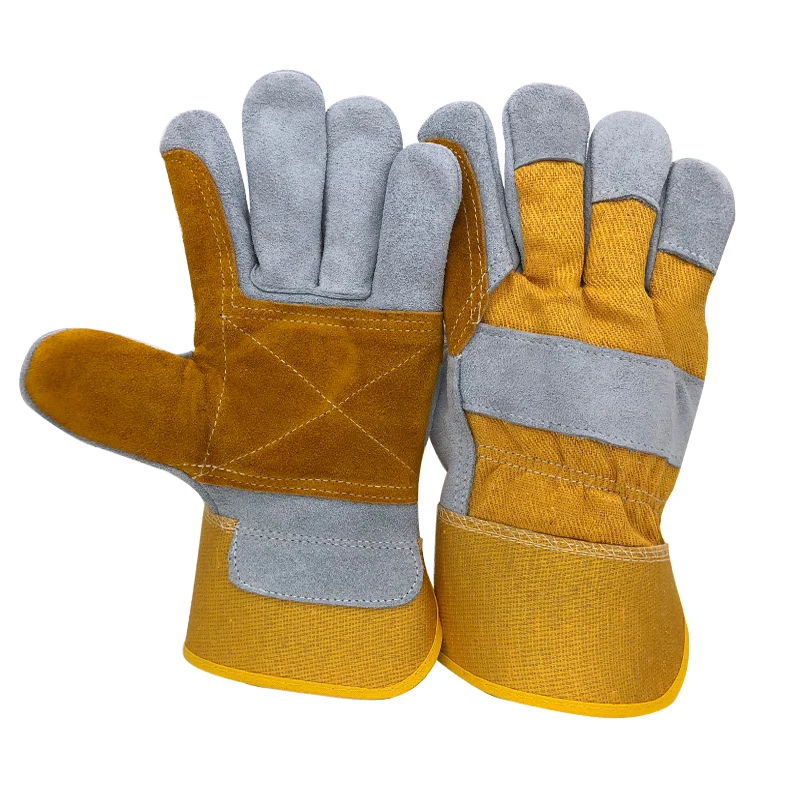 Gray Cow split leather  yellow reinforced on palm Working Gloves Safety Protective Wear-resisting Working Gloves NG7027