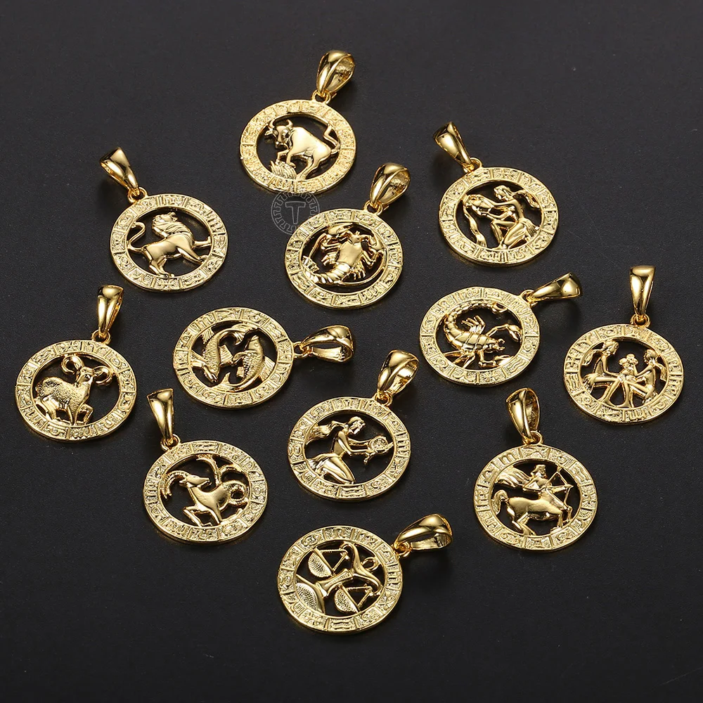 12 Horoscope Pendant Necklaces For Women Men Gold Color Aries Leo 12 Constellations Zodiac Sign Necklaces Dropshipping GPM24A