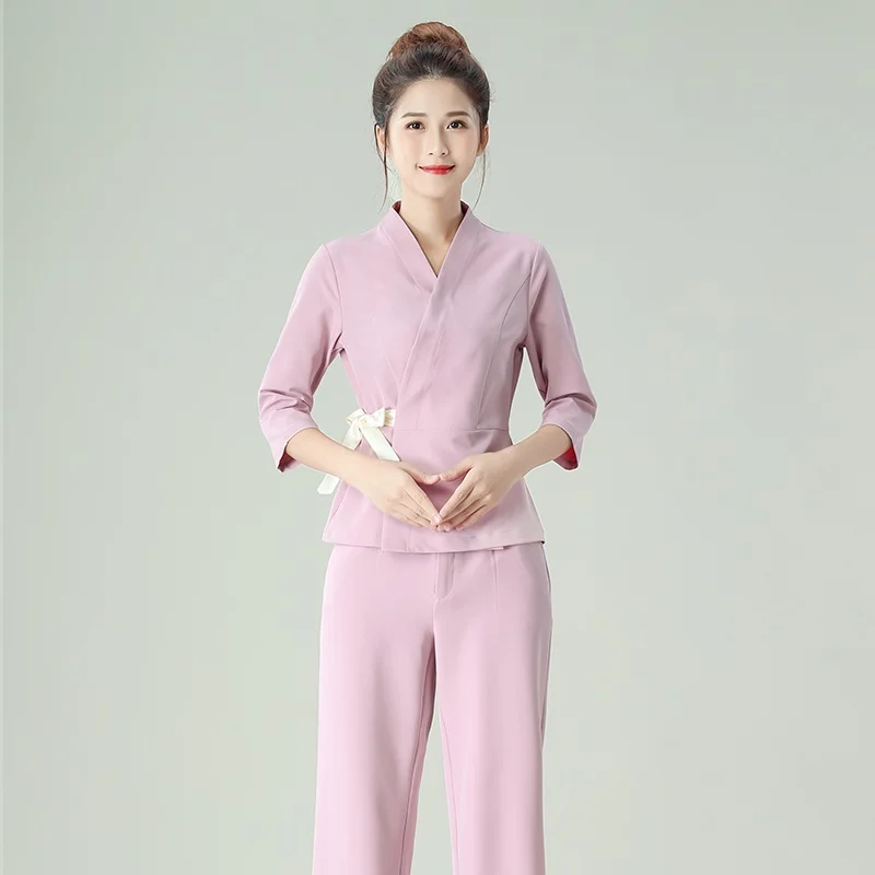 Woman Beauty Salon Uniforms Massage Sauna Foot Bath Workwear Beauty Clothing Beautician Work Clothes Uniforme Spa Uniform DD2755