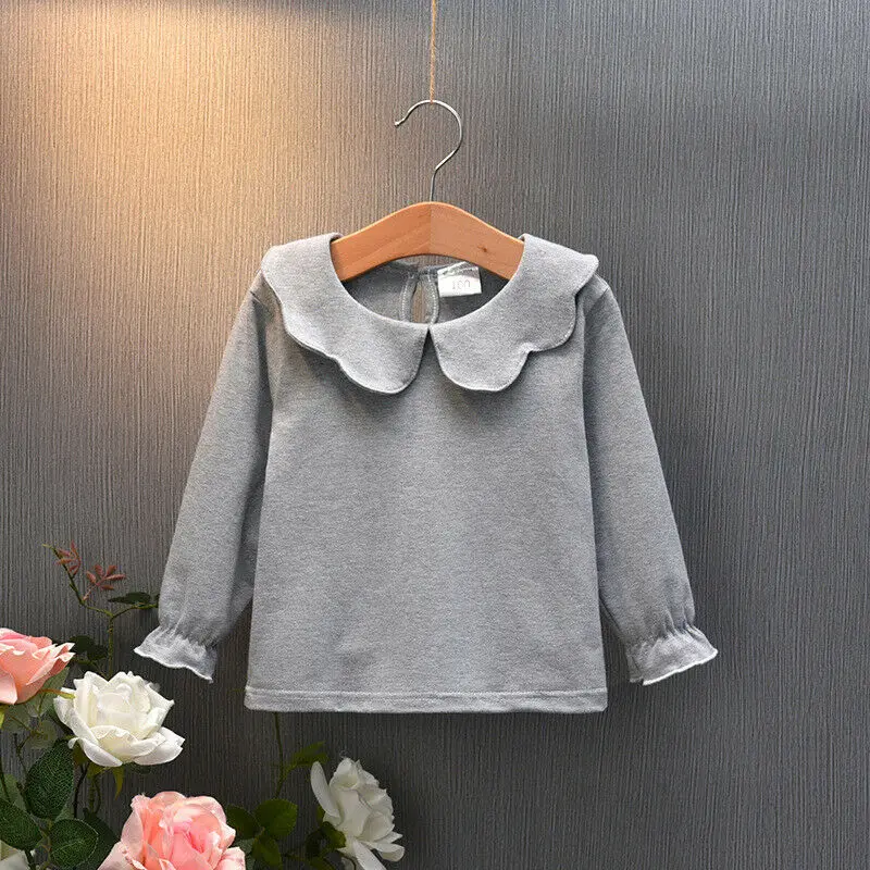 Toddler Kid Baby Girl Collar T shirt top Bowknot manica lunga Bottoming Tee camicetta abbigliamento Casual