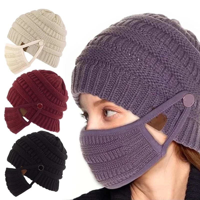 

2021 Wholesale Knit Beanie And Face Cover Set Detachable Face Covering Knitted Warm Hat for Women Men NOV99