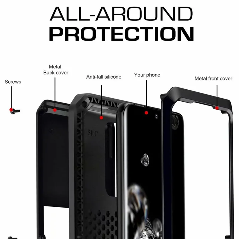 Rugged Metal Shockproof Case For SAMSUNG Galaxy Note 20 10 9 8 S23 S22Ultra S21 S20 S10 Military Grade Full Body Protective Case