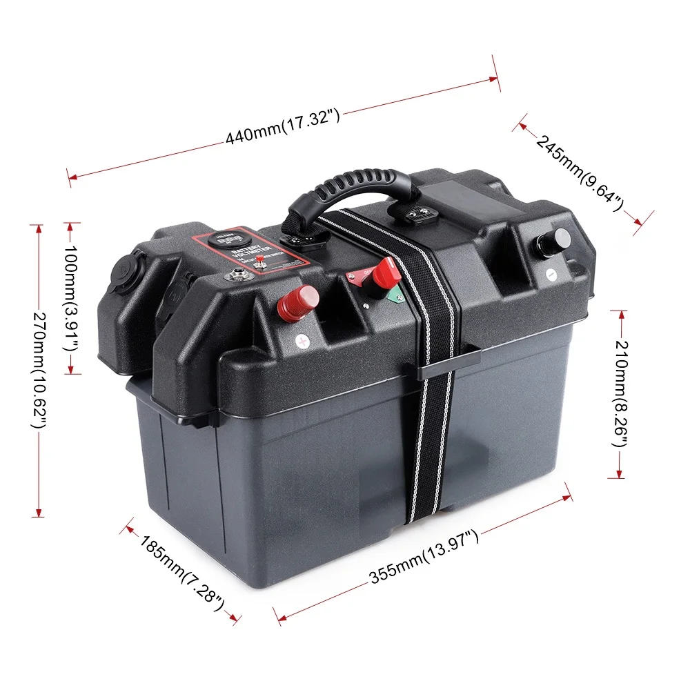 Boat Camper RV Battery Box Trolling Motor Power Center Station USB 12V Charger Port Plastic Fit Group 24- and 27-size Batteries