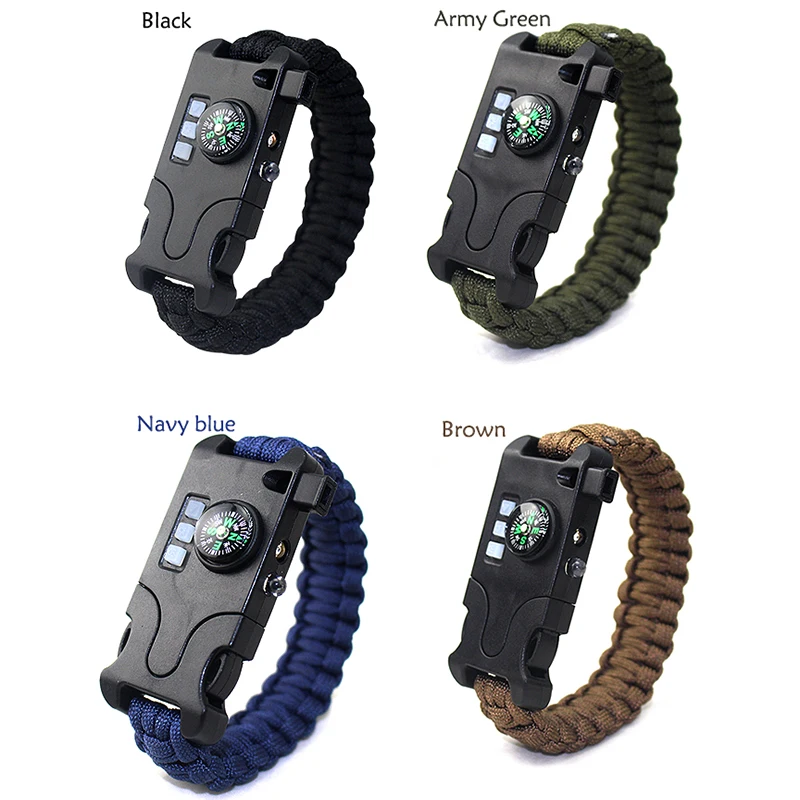 Outdoor Multifunctional Survival Laser Flashlight Paracord Bracelet 7 in 1  Hand-woven Infrared Equipment survive Tools