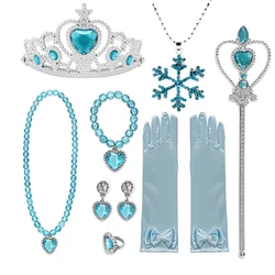 Elsa Accessories for Girls Crown Necklace Hair Hoop Wig Magic Wand Glove Lovely Parts for Girls Dress Chiledren Clothes Ornament