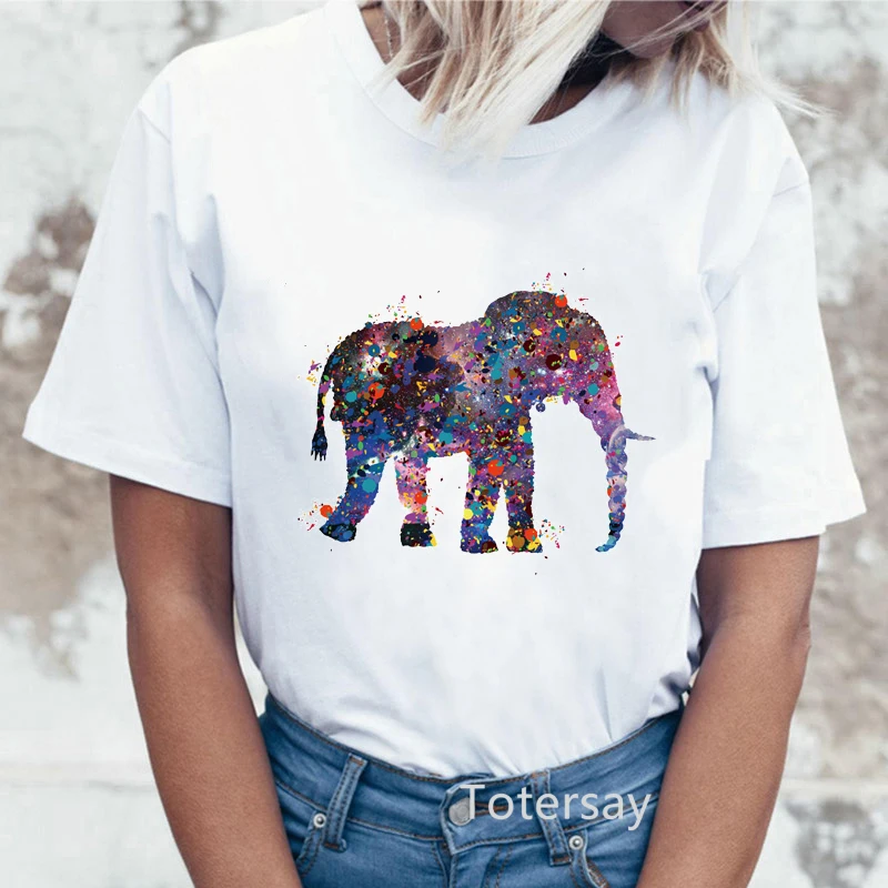 Funny Cute Women'S T-Shirt Animal Painting Elephant Cartoon Print T Shirt Ladies Summer Shortsleeved Casual Female Clothing Tops