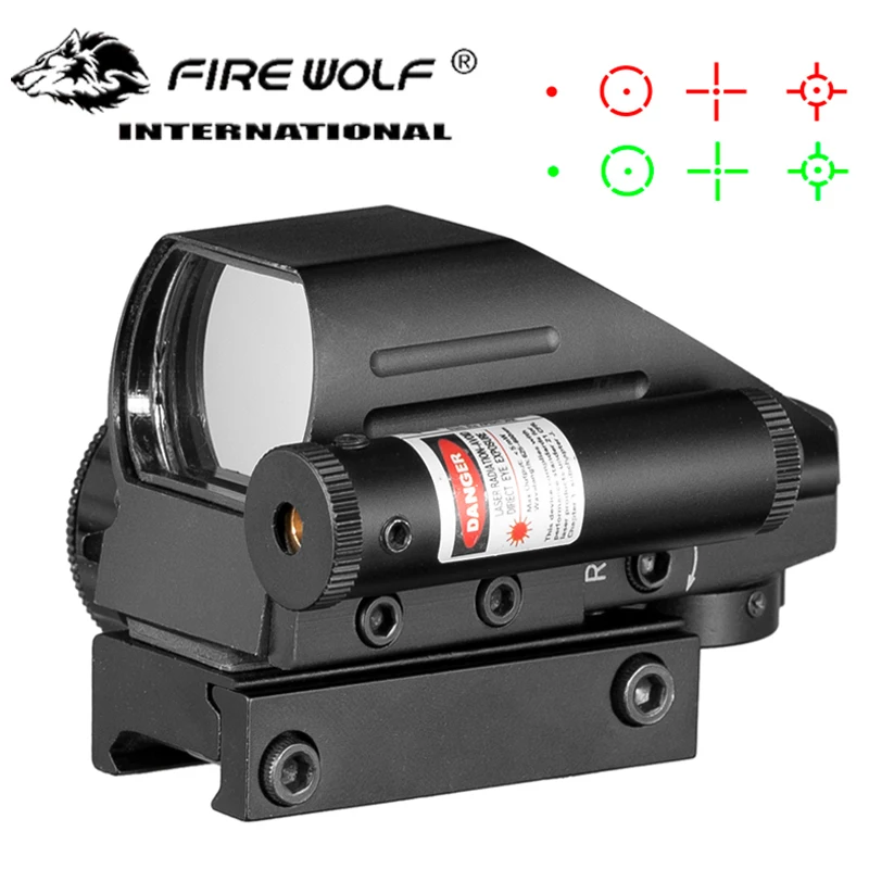 Tactical Reflex Red Green Laser Scope 4 Reticle Holographic Projected Dot Sight Scope 20mm Rail Mount For Air Gun Hunting