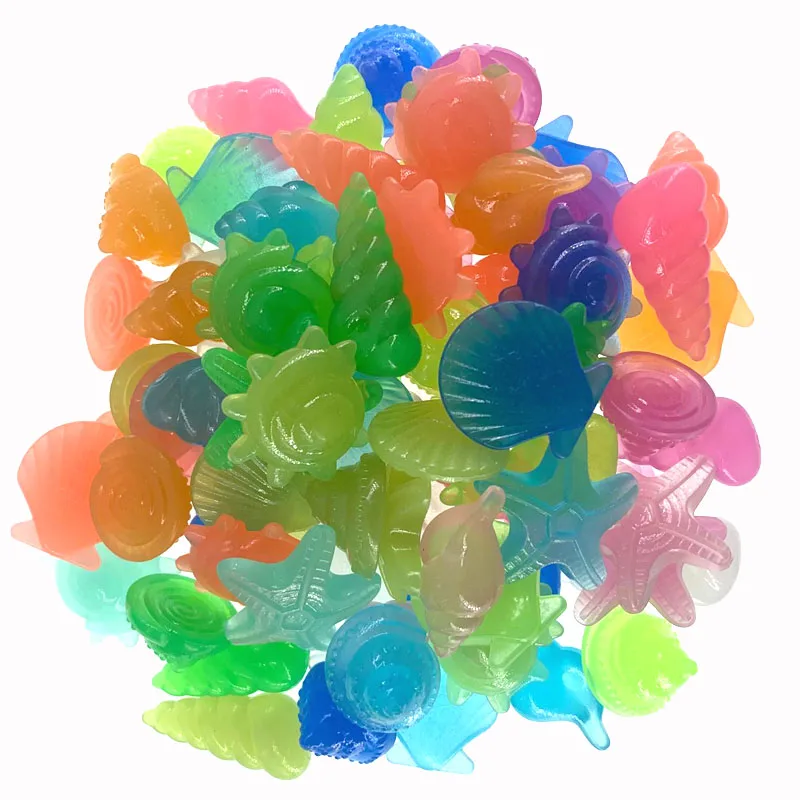 Piedras brillantes luminosas en forma de concha de estrella de mar para pecera, decoración de guijarros que brillan en la oscuridad, 10/50 piezas