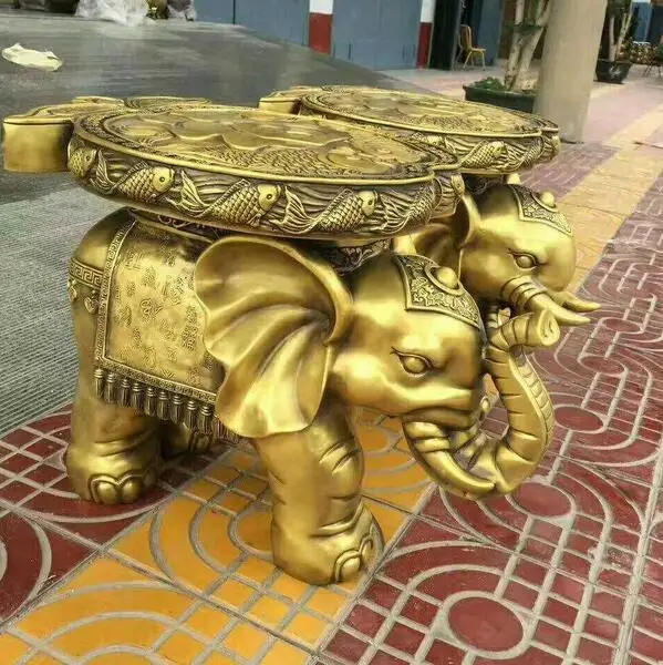 classical brass carved auspicious animal fortune fish Elephant stool Pair