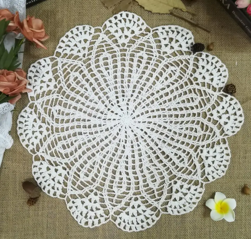 40CM Round Vintage Crochet Cup Pad Mug Kintting Placemat Glass Coaster Christmas Table Napkins Wedding Kitchen Home Decoration