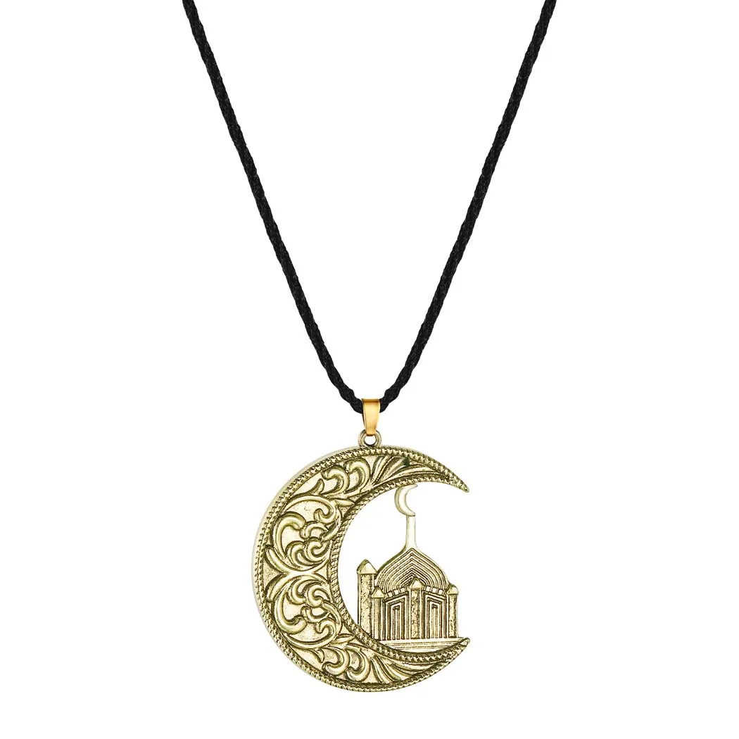 Cxwind Fashion Vintage Muslim Crescent Moon And Mosque Islamic Pendant Necklaces Men Charm Pendants Amulet Rune Jewelry