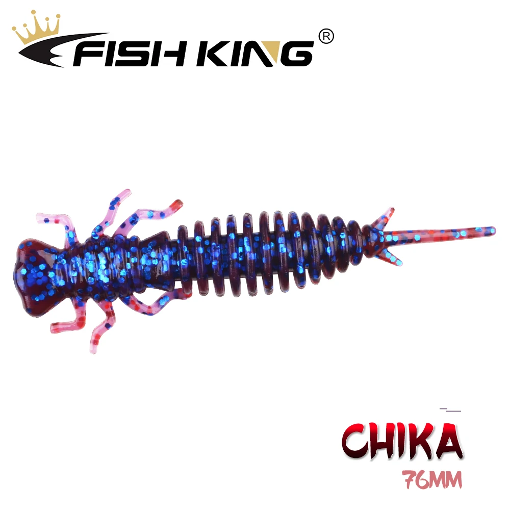 FISH KING Larva 8pcs/pack Soft Lures 76mm/3.5g Artificial Lures Fishing Worm Silicone Bass Pike Minnow Swimbait Jigging Baits