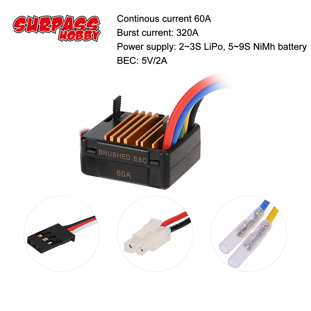 Overtreffen Hobby 60A Esc Geborsteld Electronic Speed Controller Voor 1/10 Tamiya Redcat Traxxas Wltoys 12428 Rc Auto 540 550 Motor