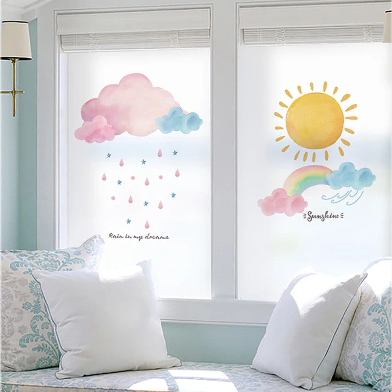 Frosted Sliding Glass Door and Windows, Frosted PVC Materials, Smooth Surface Decorative Sticker, Sun, Rain, Moon, Balloon